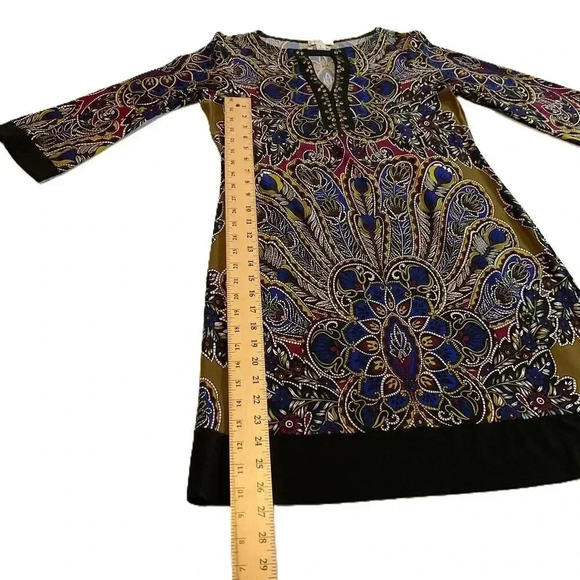 London Times Womens Patterned 3/4 Sleeve Sheath Dress Studded Neckline Size 6 - Picture 4 of 7